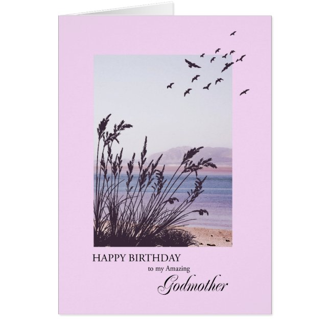 Birthday for Godmother, seaside scene Cards (Front)