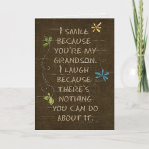 Birthday for Grandson-floral glitter on brown Card