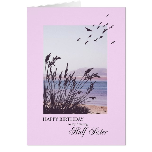 Birthday for Half Sister, seaside scene Cards (Front)