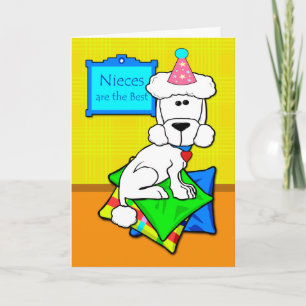 Birthday for Niece, White Poodle on Pillows Card