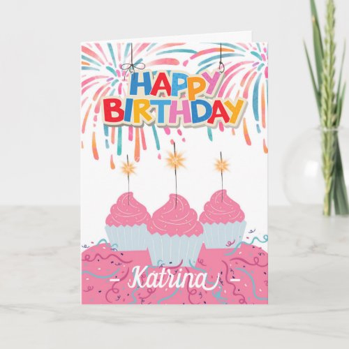 Birthday for Sister Add a Name With Pink Cupcakes Card