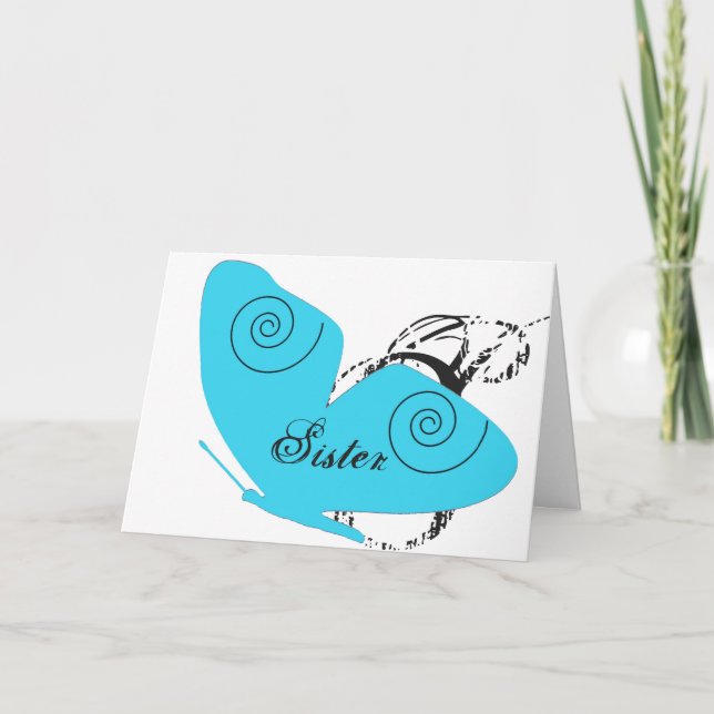 Birthday for sister, big, light blue butterfly. card (Front)