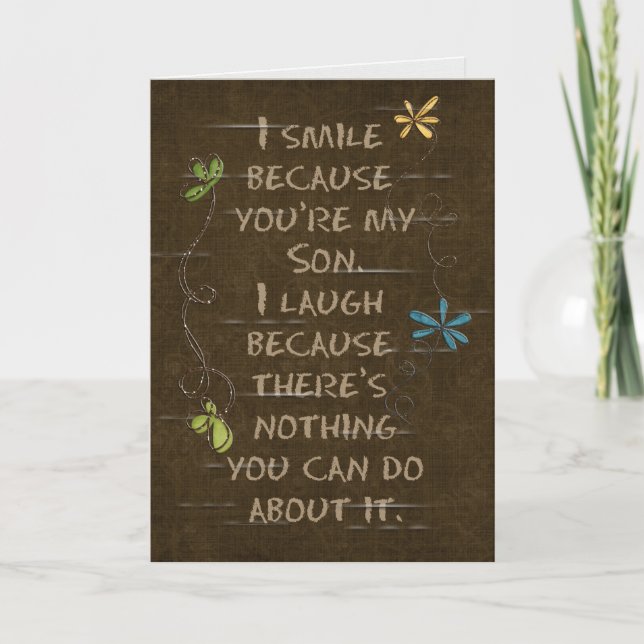 Birthday for Son-floral glitter on brown Card (Front)