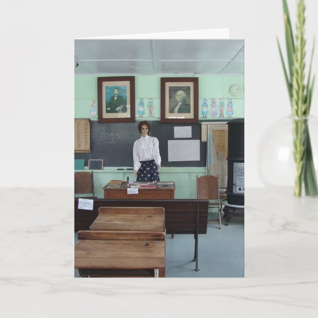 Birthday for Teacher, One Room School Card (Front)