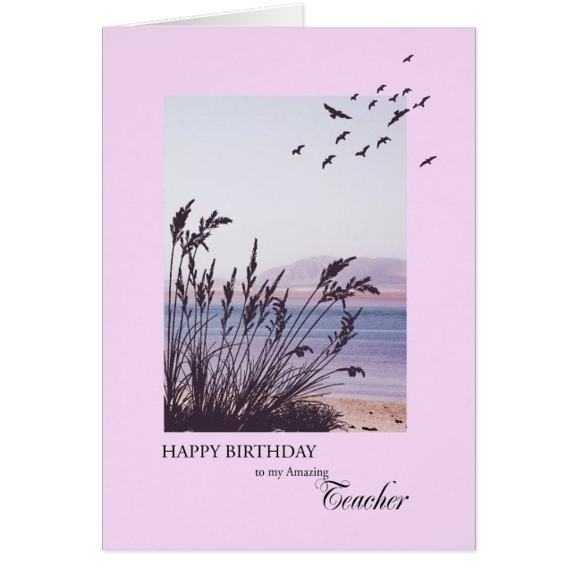 Birthday for teacher, seaside scene cards (Front)