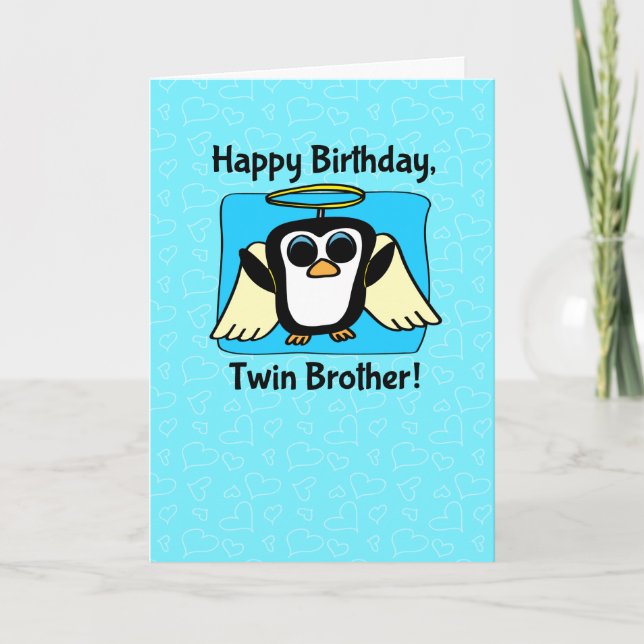 Birthday for Twin Brother - Little Angel Penguin Card (Front)