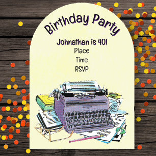 Birthday for Writer Vintage Purple Typewriter Pens Acrylic Invitations