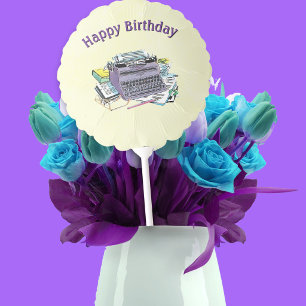 Birthday for Writers Purple Typewriter Paper Books Balloon