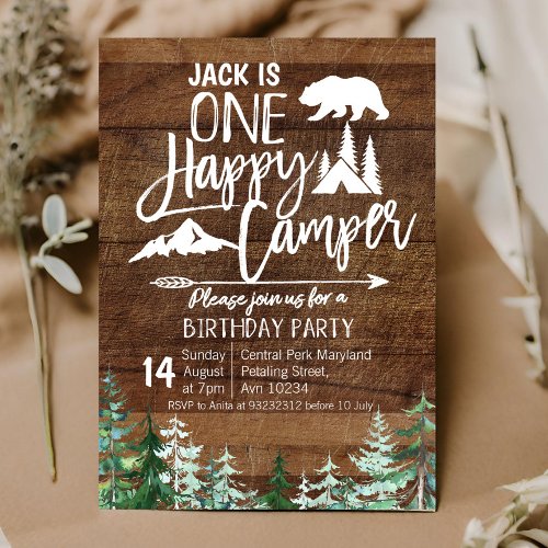 Birthday Forest Camping Party Kraft Camper Invitation