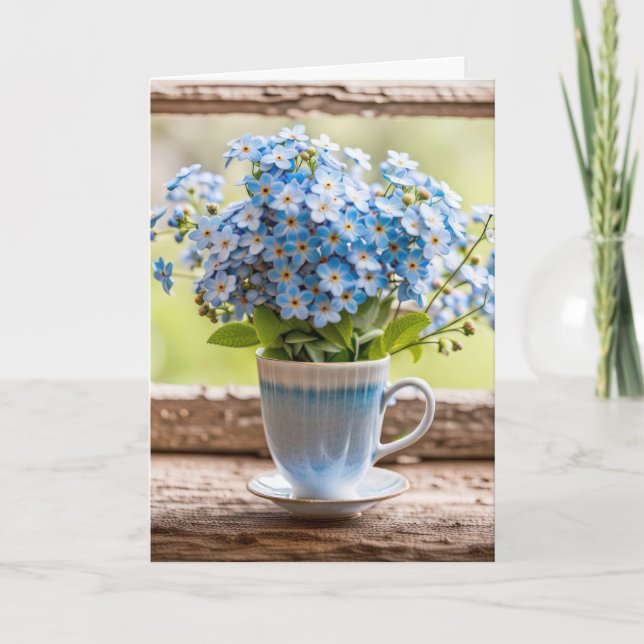 Birthday Forget-Me-Not Bouquet In Window Card (Front)