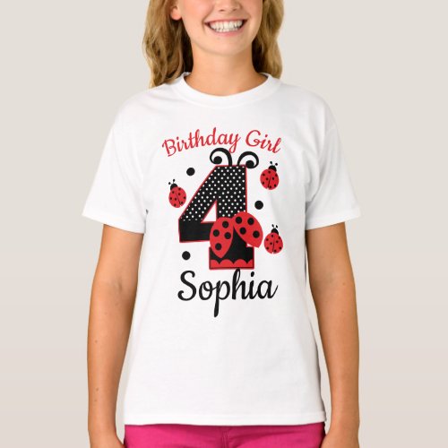 Birthday four 4 ladybug custom designs T_Shirt