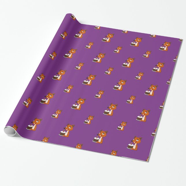 Birthday fox cartoon wrapping paper (Unrolled)