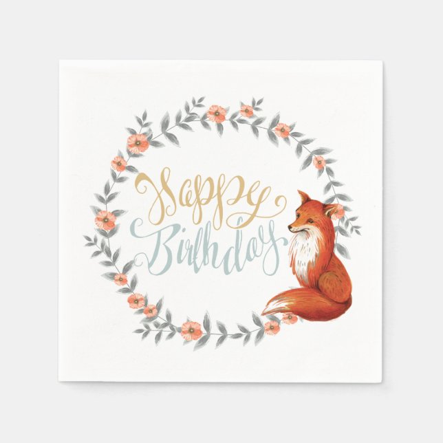 Birthday Fox Wreath Napkins (Front)