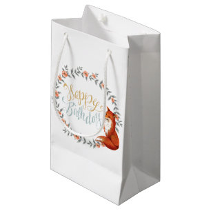 Birthday Fox Wreath Small Gift Bag