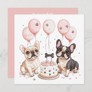 Birthday French Bulldogs Birthday Cake Invitation