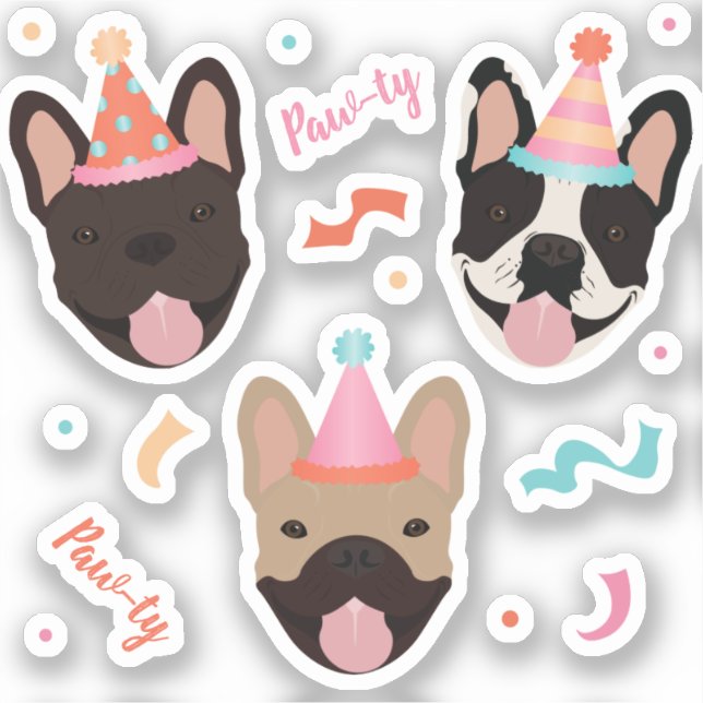 Birthday French Bulldogs Confetti Sticker (Front)