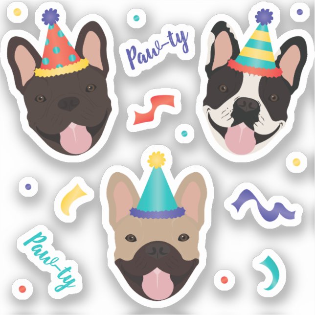 Birthday French Bulldogs Confetti Sticker (Front)