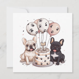 Birthday French Bulldogs Party Hats Invitation