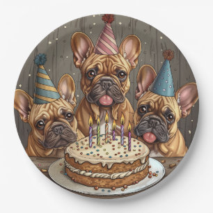 Birthday French Bulldogs Party Hats Paper Plates