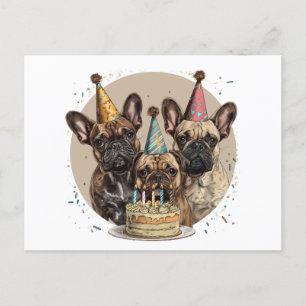 Birthday French Bulldogs Party Hats Postcard