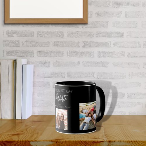 Birthday friend black photo names mug