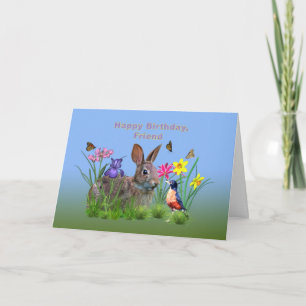Birthday, Friend, Bunny, Butterflies, Robin Card