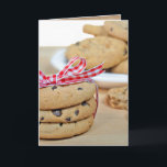 birthday friend chocolate chip cookies with bow card<br><div class="desc">Chocolate chip cookies tied with red and white gingham ribbon and bow for friend's birthday</div>
