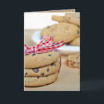 birthday friend chocolate chip cookies with bow card<br><div class="desc">Chocolate chip cookies tied with red and white gingham ribbon and bow for friend's birthday</div>