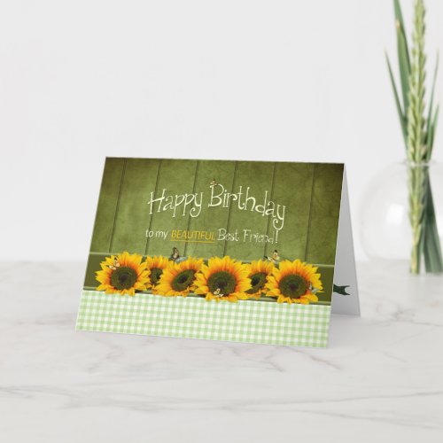 Birthday _ Friend _ Sunflowers and butterflies Card