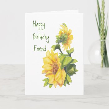 Birthday Friend Watercolor Sunflowers  Floral Card by countrymousestudio at Zazzle