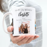 Birthday friend white black photo names coffee mug<br><div class="desc">A gift from friends for a woman's 21st birthday, celebrating her life with 3 of your photos of her, her friends, family, interest or pets. Personalize and add her name, age 21 and your names. Black colored letters. A chic, classic white background. Her name is written with a modern hand...</div>
