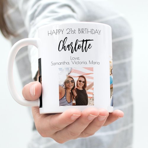 Birthday friend white black photo names coffee mug