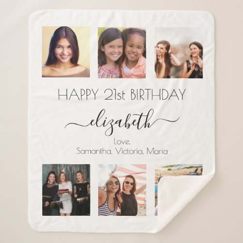 Birthday friends photo collage white black  sherpa blanket