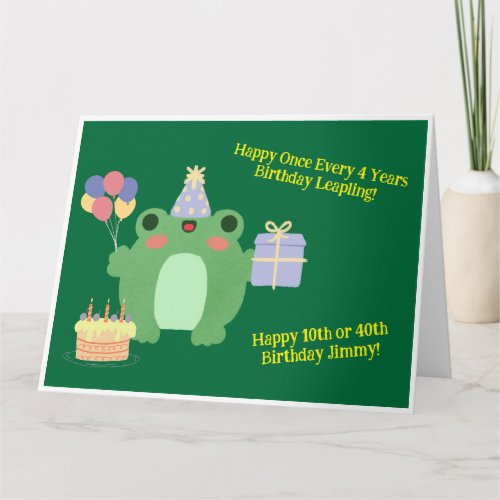 Birthday Frog Hat Balloons Cake Gift Design Card