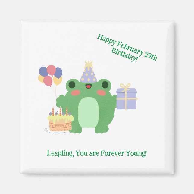 Birthday Frog Hat Balloons Cake Gift Design Magnet (Front)