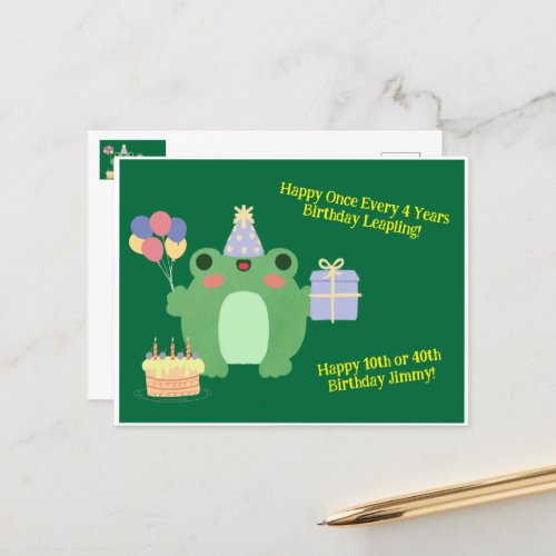 Birthday Frog Hat Balloons Cake Gift Design Postcard