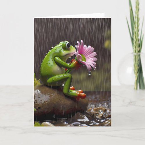 Birthday Frog Holding a Daisy Card