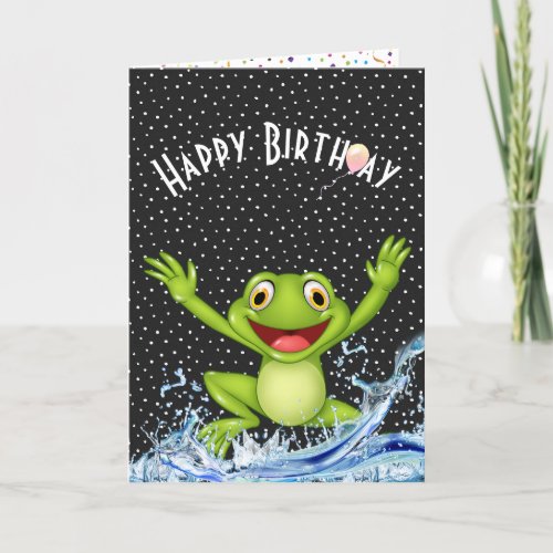Birthday Frog Jumping Our of Water Card