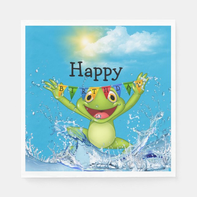 Birthday Frog Jumping Out of Water Napkins (Front)