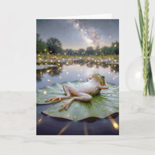Birthday Frog On a Lily Pad with Fireflies Card