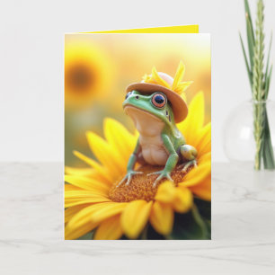 Birthday Frog On a Sunflower Card