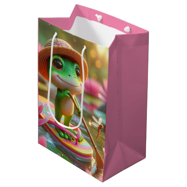 Birthday Frog Paddling a Flip-Flop Medium Gift Bag (Front Angled)