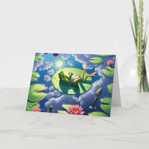 Birthday Frog Relaxing On a Lily Pad Card