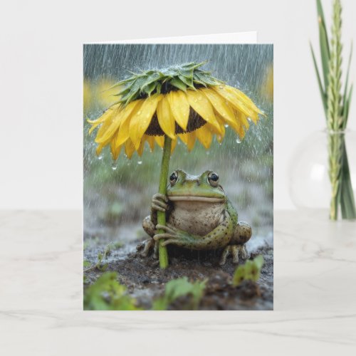 Birthday Frog Under Sunflower Umbrella Card