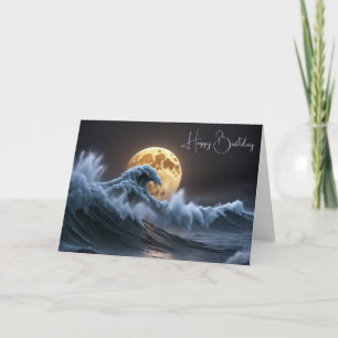 Birthday Full Moon In Ocean Wave Card