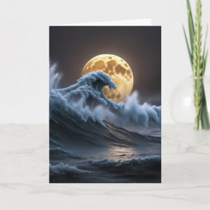 Birthday Full Moon In Ocean Wave Card