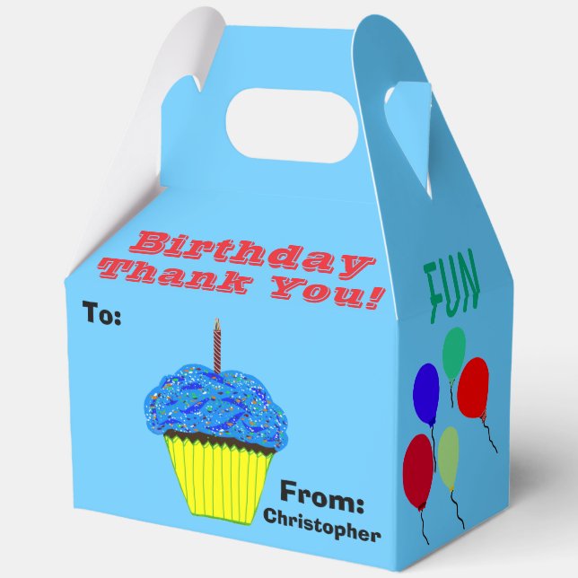 Birthday Fun Balloons Thank You Name Favor Boxes (Back)