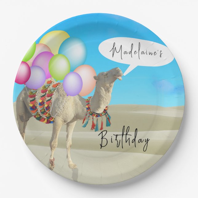 Birthday Fun  Desert Camel Balloons Colorful  Paper Plates (Front)