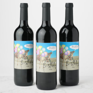 Birthday Fun Desert Camel Balloons Colorful Wine Label