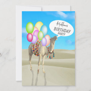 Birthday Fun Desert Camel Colorful Balloons Invitation